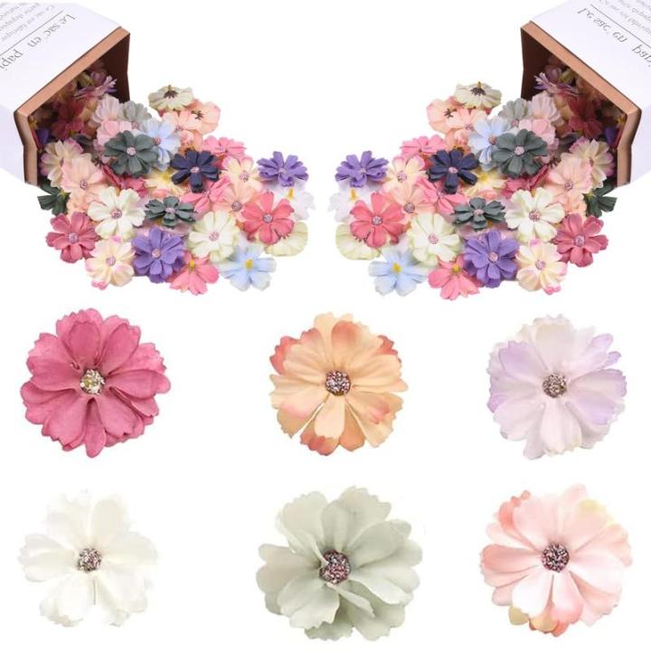 60 stuks mini-bloemen van zijde, meerkleurig, mini-madeliefjes, madeliefjes, zijden koppen, , voor feest, bruiloft, huis, decoratie, knutselen, kunsthandwerk