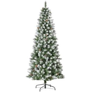 Kunstkerstboom, 180 cm met kunstsneeuw, 630 takken, opvouwbare standaard, voor kerstfeest, binnen, groen + wit