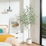Ficus Benjamina Kunstplant 180 cm, witte pot, nep tropische plastic , groot voor woondecoratie, slaapkamer, tuin (1 stuks)