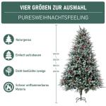 Kunstkerstboom, 180 cm, dicht gevulde takken, premium PE/pvc, kerstboom met dennenappels en rode bessen, houten standaard
