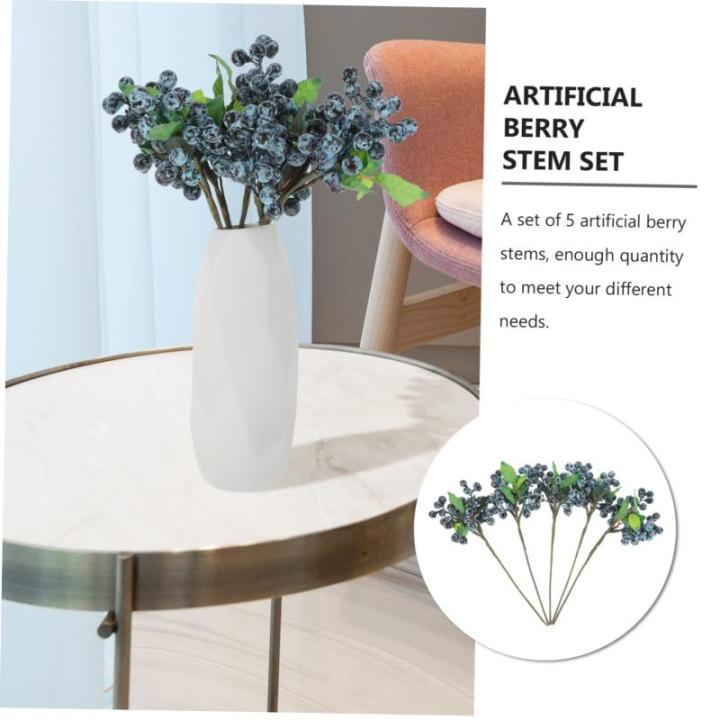 5St künstliche Beeren Beerenstängel Stechpalme Beerenstiele gefälschter Burgunder künstliche Blumen künstliche blüten Heidelbeer-Ornament Blumenarrangement Beeren Plastik Blu