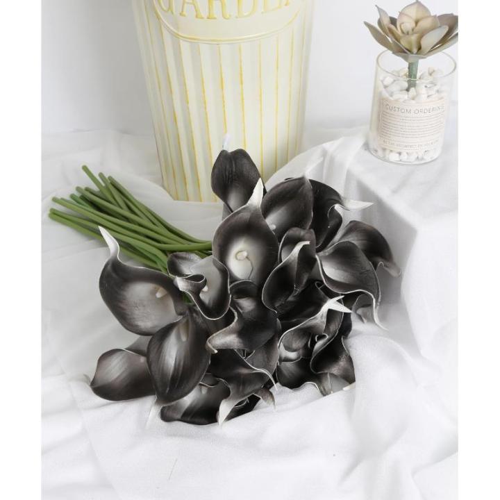 Künstliche Calla-Lilien für Dekorationen, 24 Stück, grau-schwarz, künstliche Blumen, Calla-Lilienstrauß für Hochzeit, Tafelaufsätze, Blumen-Dekoration, Heimdekoration, Grau 