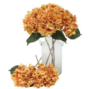 Künstliche Hortensien aus Seide, realistische Hortensien, Blumenstrauß für Hochzeit, Party, Büro, Heimdekoration, 6 Stück, gebranntes Orange