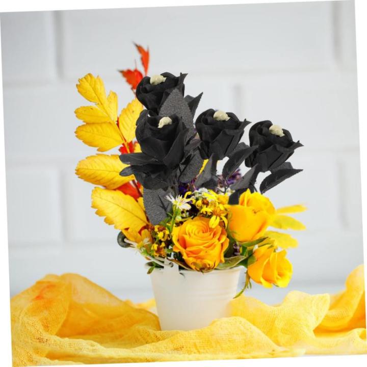 10St Schädel stieg Halloween-Wanddekorationen künstliche Seidenrosenblumen Halloween Halloween assecoires gefälschte Rose mit Halloween-Rosendekor Polyester