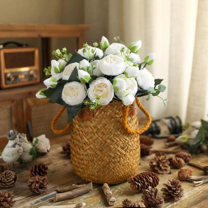 4 bossen kunstmatige bloemen pioen zijde pioenen boeketten nep bloemen boeketten bruiloft decoratie thuis tafel keuken kantoor tuin bruids groen (wit)