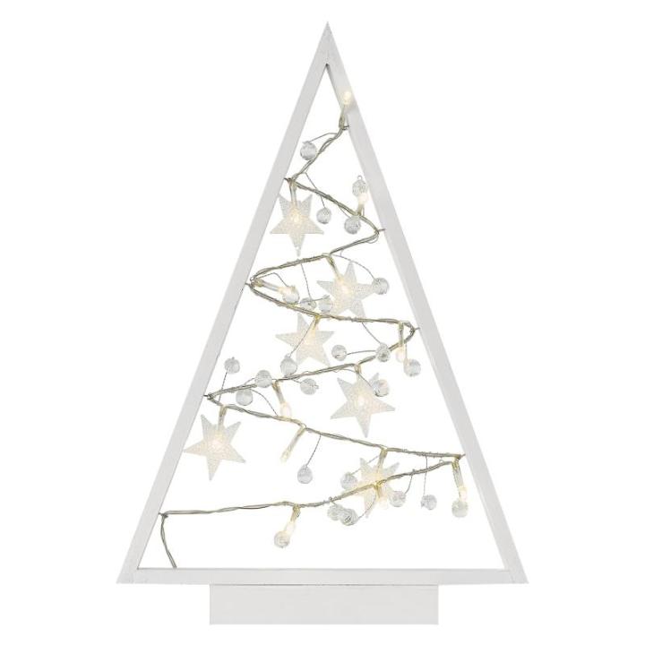 Lichtgevende kerstboom van hout, 15 leds, warm wit licht, kerstdecoratie, IP20 voor binnen, werkt op batterijen (2 x AA), levensduur 10.000 uur, 6/18 uur timer, 0,45 watt, 20 x 30 