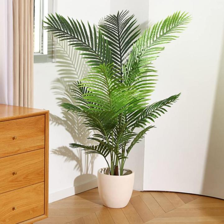 Künstliche Areca Palme 140 cm Fake Palm Tree 15 Stämme Faux Tree für Indoor Outdoor Modern Decor Feaux Dypsis Lutescens Pflanzen im Topf für Home Office (1 Stück)
