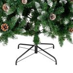 Kunstkerstboom, 120/150/180/210 cm, pvc-materiaal, verdikte takken, opvouwbaar, met robuuste sokkel, groen en wit met dennenappels, 150 cm