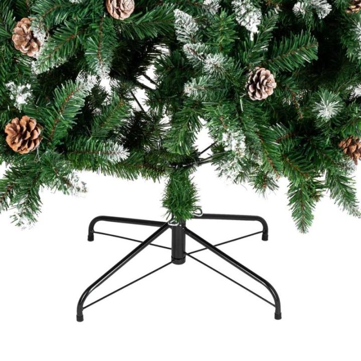 Kunstkerstboom, 120/150/180/210 cm, pvc-materiaal, verdikte takken, opvouwbaar, met robuuste sokkel, groen en wit met dennenappels, 150 cm
