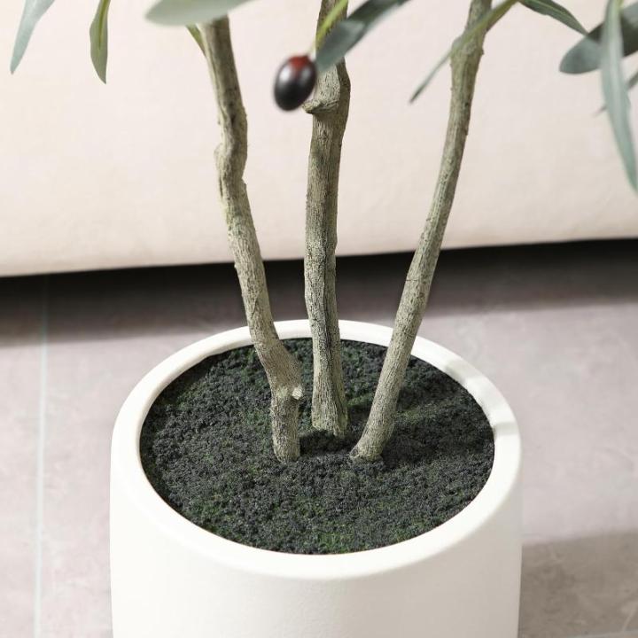 Olijfboom, kunstplant, 180 cm, kunstplant met levensechte vruchten, kunstolijfboom in witte pot, indoor decoratie (1 stuks)