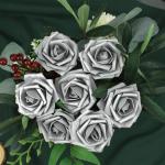 Künstliche Rosen Blume, 25 Stück Schaumrosen Fake Rosen mit Stielen für Hochzeit Blumensträuße Braut Babydusche Party Zuhause Dekoration, Silbrig