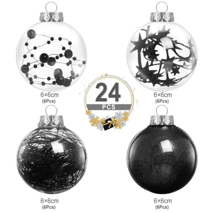, zwart, 24 stuks, kerstboomversiering, kerstdecoratie voor Kerstmis, feest, 6 cm