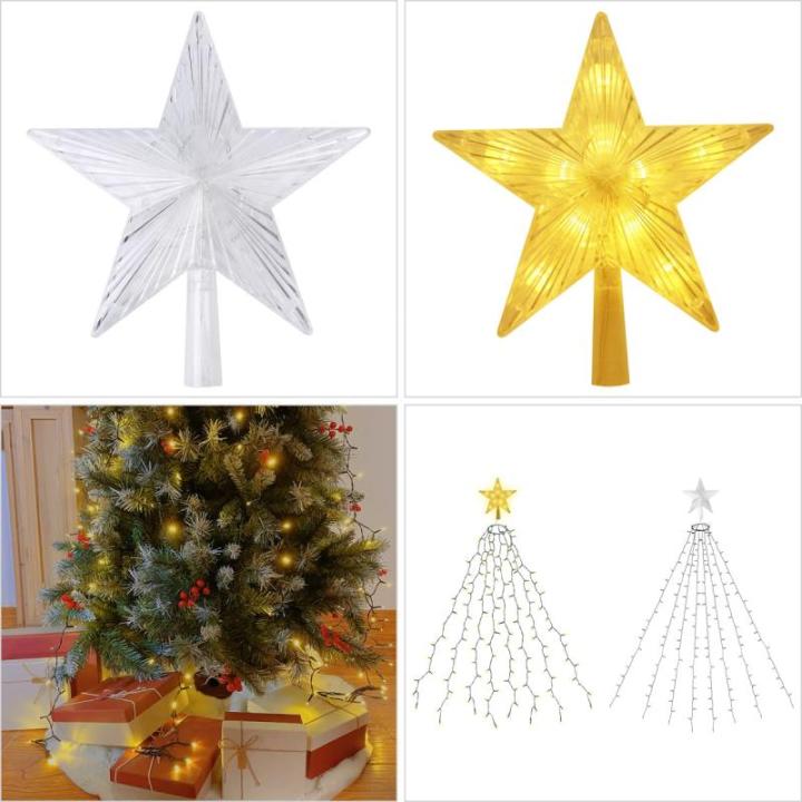 1,5 m kerstboom lichtketting met ring, 8 slingers en kerstboompiek ster, 210 LED kerstboomverlichting binnen met 8 modi, warm wit