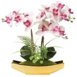 Phalaenopsis Kunstmatige Orchidee in pot, goudkleurig, 38,1 cm, kunstbloem voor tafelopzetstuk, woonkamer, woondecoratie