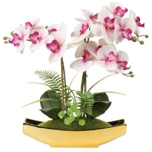 Phalaenopsis Kunstmatige Orchidee in pot, goudkleurig, 38,1 cm, kunstbloem voor tafelopzetstuk, woonkamer, woondecoratie