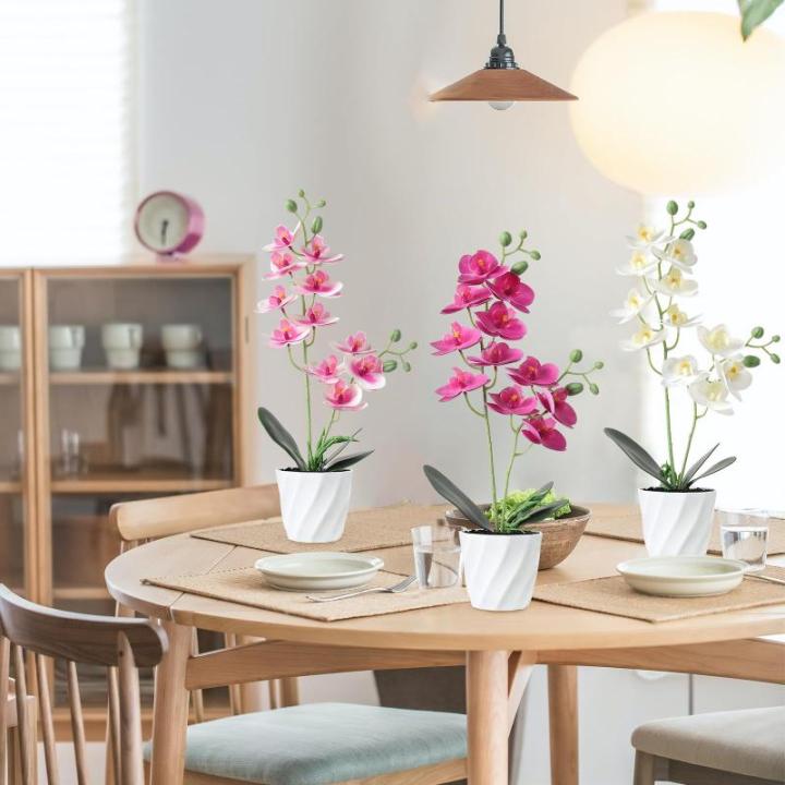 Set van 3 orchidee kunstbloemen in pot (38 cm) wit roze zijden bloemen kunstorchidee Phalaenopsis kunstplant kunstbloemen als echte decoratieve bloem voor tafel wooncultuur kantoor