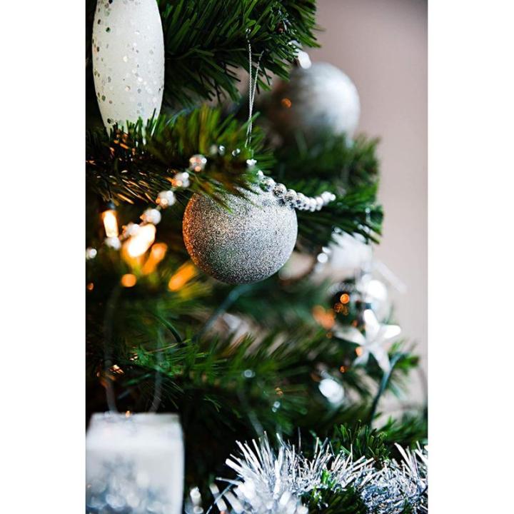 Kerstboomversiering - zilver - 60-delig - set incl. boompunt, ballen, parelketting, slinger en sterren - kunststof