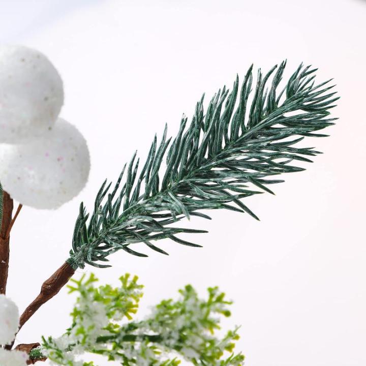 Weihnachtsstiele mit weißen Beeren, 12 Stück, künstliche immergrüne Kiefer(White)