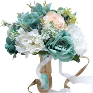 Hochzeitsstrauß for die Braut mit künstlichen Blumen, DIY-Sträuße, romantischer Hochzeitsstrauß, Brautsträuße, künstliche Blumen(Green)