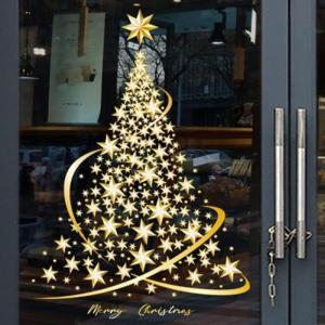 Kerst Venster Klings Gouden Kerstboom Raamklemmen Stickers voor Glas DIY Statische Muur Venster Deur Muurschildering Stickers voor Home Shop Venster Glas Display Decoraties