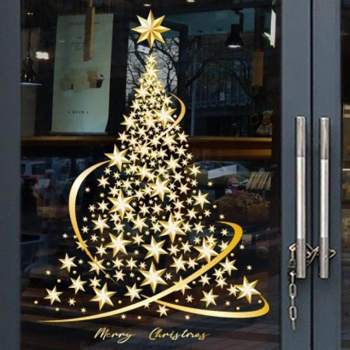 Kerst Venster Klings Gouden Kerstboom Raamklemmen Stickers voor Glas DIY Statische Muur Venster Deur Muurschildering Stickers voor Home Shop Venster Glas Display Decoraties