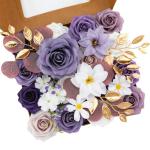 Kunstbloemen combo paarse bloemen mix zijden bloemen kunstrozen met stelen voor bruiloft bruidsboeketten, tafeldecoratie, babyshower, bloemstuk, woondecoraties