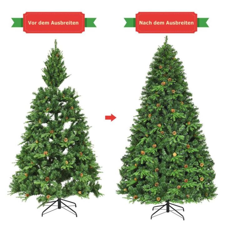 240cm LED Künstlicher Weihnachtsbaum, Christbaum mit Klappsystem und Metallständer, Tannenbaum geschmückt, Kunstbaum Weihnachten ideal für Zuhause, Büro, Geschäfte und Hotels