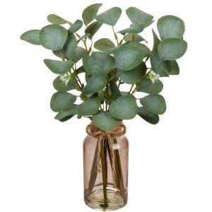 Kunstmatige eucalyptus takken met glazen vaas, eucalyptus kunststof plant, eucalyptus, realistische eucalyptus, decoratie, zilveren dollar voor bruiloft, tafeldecoratie, kantoor, w