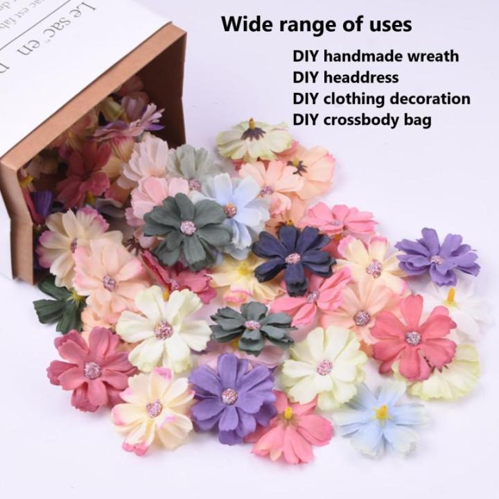 60 stuks om te knutselen, kleine kleurrijke madeliefjes, kleine zijden bloemen, decoratie voor bruiloft, feest, doe-het-zelf slingers, hoofdband
