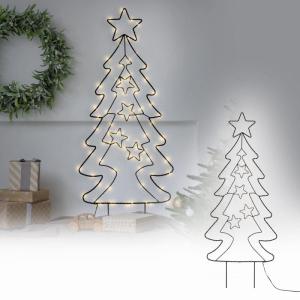 Led-tuinsteker, kerstboom, dennenboom, 87 cm, 90 leds, warmwit, 6 uur, timer, werkt op batterijen, voor binnen en buiten, metaal, led-boom, kerstdecoratie, tuindecoratie, dennenboo