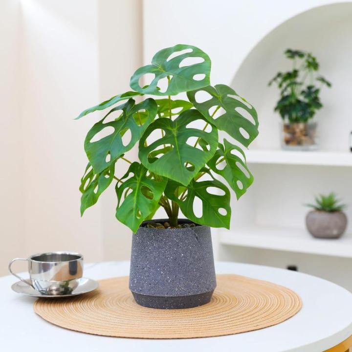 Kunstgroene plant in pot, kunstmatige vetplanten, planten in pot, 32 cm, grote groene kunstmatige plant, groen blad voor thuis, bureau, woonkamer, decoratie