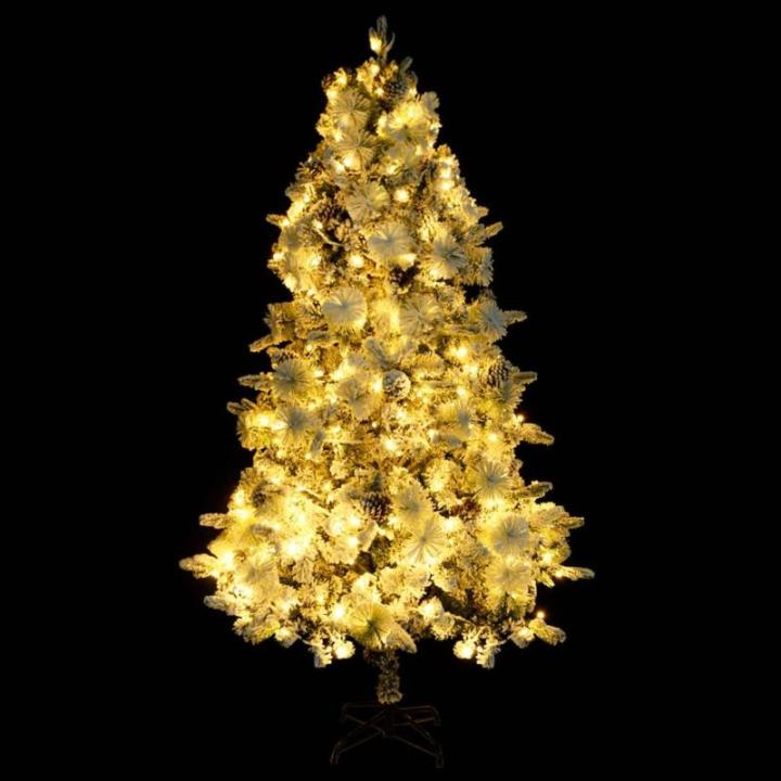 Weihnachtsbaum mit Beleuchtung Schnee und Zapfen 225 cm PVC&PE Christbaum Dekobaum Kunstbaum mit Ständer Tannenbaum Weihnachten Künstlicher Weihnachtsbaum für Weihnachtsdeko