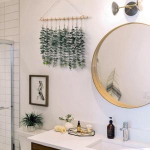 Künstlicher Eukalyptus, Wandbehang, Dekoration, Grün, Boho-Chic, Heimdekoration, Bauernhaus, rustikale Pflanzen mit Holzstab für Schlafzimmer, Wohnzimmer, Wohnung, Ornament, Ges