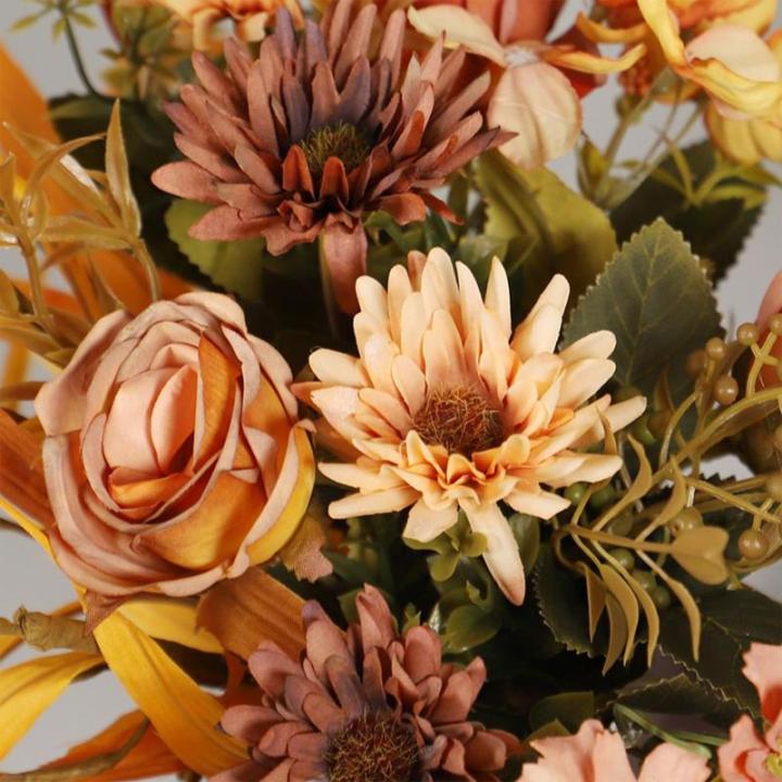 16,6 Zoll Künstlicher Blumentopf, Seidenblumen, Künstliche Blumen mit Metalltopf, Künstliche Rosensträuße mit Vase für Heimbüro-Desktop-Dekoration (Orange) (A)