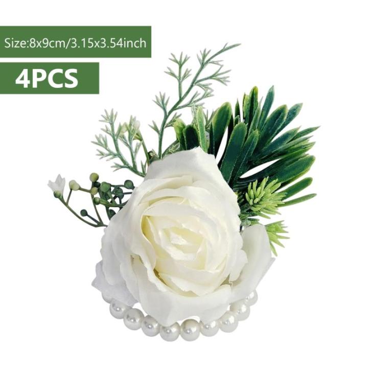 Rose Corsage Armband 4PCs Blumenhandgelenk Corsages mit Perlenkünstlernblumenarmbändern Hochzeit Brautjungfern Corsages für Brautduschen Abschlussball, Corsage Armband