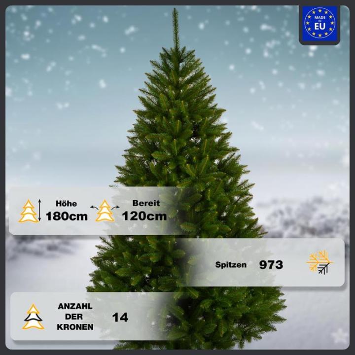 Naturgetreuer Weihnachtsbaum mit Qualität und Langlebigkeit I 180 cm I Made in EU I Künstlich mit Metallständer I Ideal für Festliche Freude Jahr für Jahr (Naturgetreue Spritz