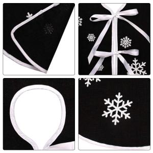 Zwarte kerstboomrok, witte sneeuwvlok, bedrukt, jute kerstboomtapijt, ornamenten, decoratie voor Kerstmis (76 cm)