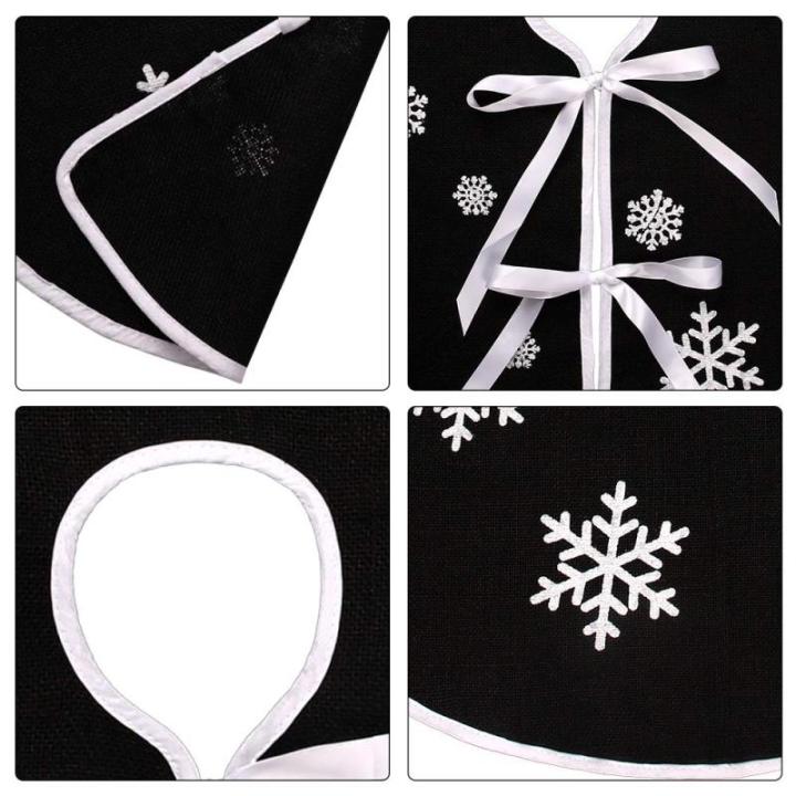 Zwarte kerstboomrok, witte sneeuwvlok, bedrukt, jute kerstboomtapijt, ornamenten, decoratie voor Kerstmis (76 cm)