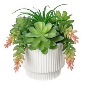 Kunstvetplanten in potten, 15,5 cm, meerkleurig, nepvetplanten met keramische pot, schattige plantendecoratie, , voor bureau, kantoor, woonkamerdecoratie
