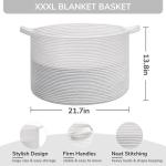 XXL grote wasmand, opbergmand, wasmand voor kinderen, opbergmand voor speelgoed, katoenen touw, mand met handvat voor dekens en kussens, 55 x 35 cm, wit met