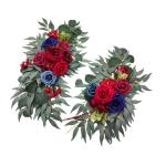 Bruiloftsboogbloemen, bloemenslingers voor bogen, woondecoratie, groene bladeren, kunstbloemenslingerset voor binnen, set van 2 voor recepties, rood blauw