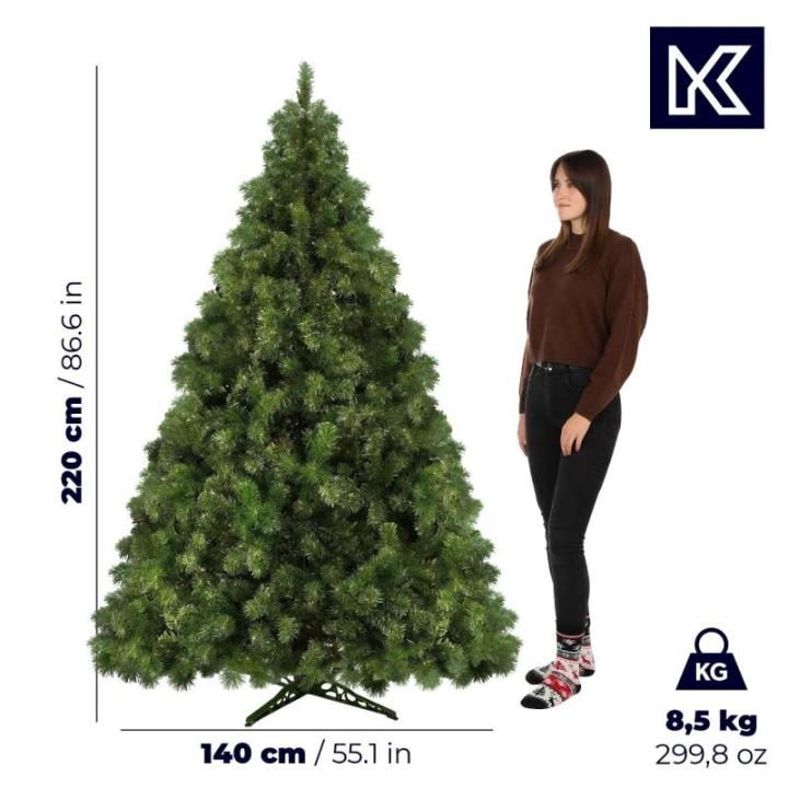 Kunstkerstboom, 220 cm, Made in EU, realistische kerstboom van pvc-folie, natuurgetrouwe kerstboom, kunstdennenboom met stevige plastic standaard, kunstdennen, Marie, 220 cm
