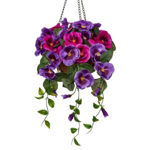 Pansy Kunstbloemen als echte viooltjes, hangende planten, kunstbloemen, Pansy met hanglamp, hoogte 70 cm, kamerplant, struik, decoratieve plant, groene plant