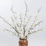 Faux Cherry Blossom Zweige 5pcs 39 Zoll realistische Kirschblütenstiele mit 4 Stielen Seidenkirschblütenblumenzweige für Vase Lange Stiele falsche Blüten Vase -Arrangements Wei