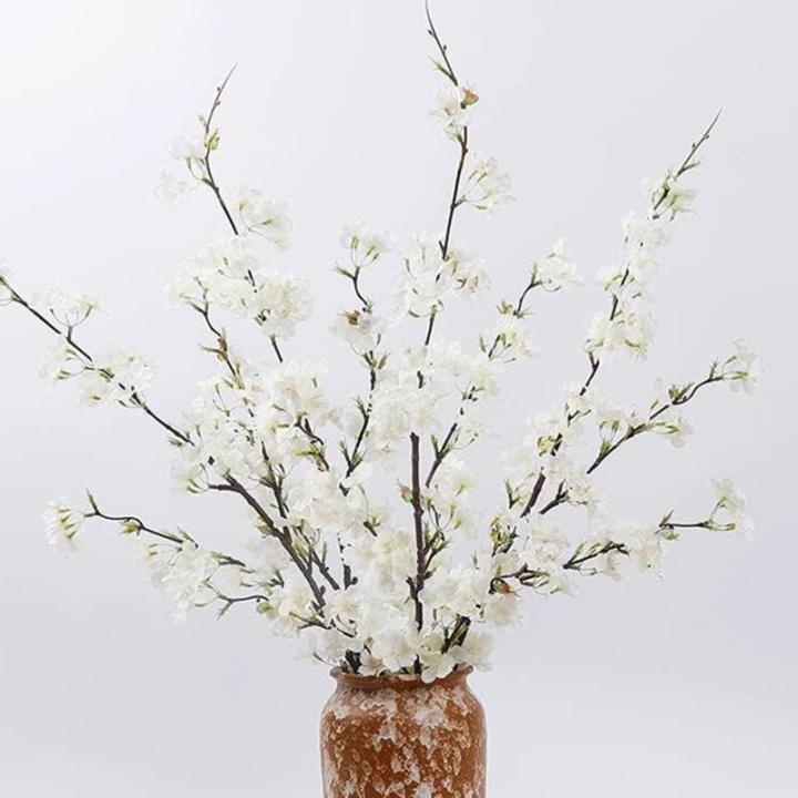 Faux Cherry Blossom Zweige 5pcs 39 Zoll realistische Kirschblütenstiele mit 4 Stielen Seidenkirschblütenblumenzweige für Vase Lange Stiele falsche Blüten Vase -Arrangements Wei