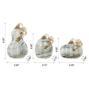 3 Stück Mini-Glas-Kürbisse, handgefertigte Glas-Kürbis-Tischplatte, Heimdekoration, Sammlerstück, Skulptur für Herbstdekoration, graue Marmorfarbe