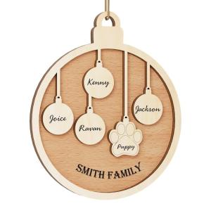 Gepersonaliseerde kersthangers met 4 namen - 2023 houten kerstboomversiering gepersonaliseerde familie, partner huisdier en vrienden