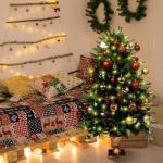 Kunstkerst, groen, 120 cm, 2 soorten dennenblad, 320 takken, 10 meter kerstboom, pvc/PE, bladeren met retro basis voor kerstdecoratie