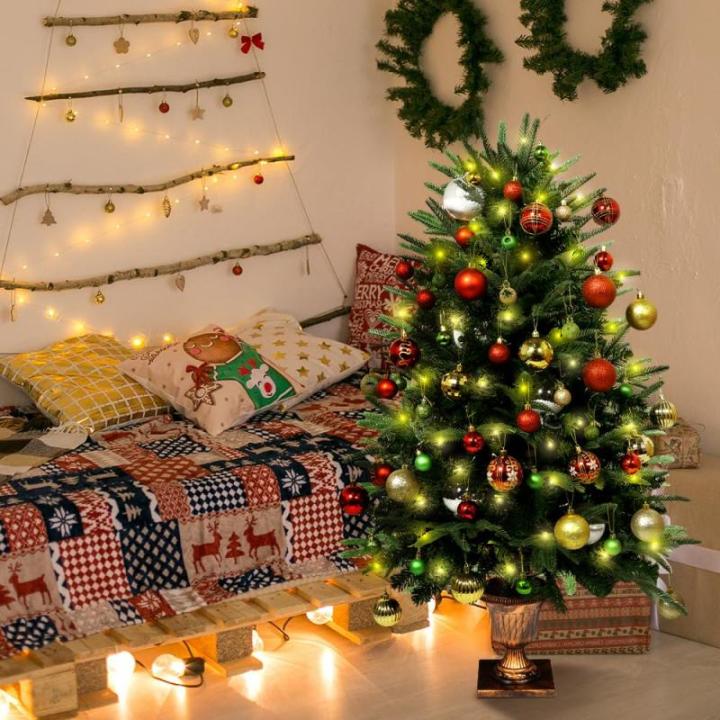 Kunstkerst, groen, 120 cm, 2 soorten dennenblad, 320 takken, 10 meter kerstboom, pvc/PE, bladeren met retro basis voor kerstdecoratie