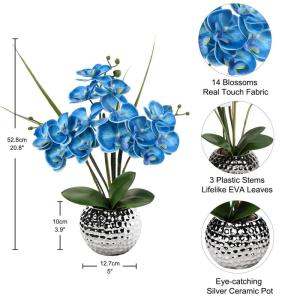 Kunstbloemen orchidee kunstplant Phalaenopsis blauwe bloemen decoratie hoogte 49 cm, stevig verankerd in keramische pot